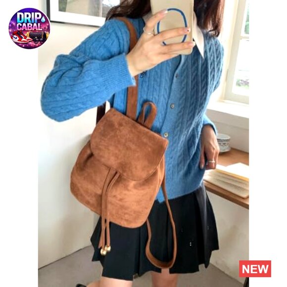 Faux Suede Mini Backpack Shoulder Bag Crossbody Flap Top Daypack Travel Purse main image 2